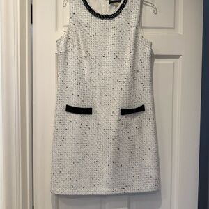 Karl Lagerfeld White Tweed Sleeveless Mini Dress with Black Trim